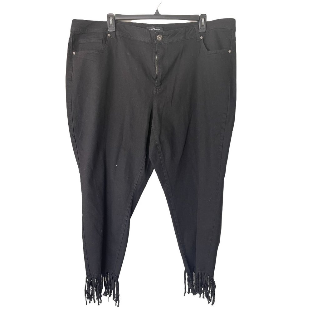 Ashley Stewart Black Denim Fringe Trim Jeans 26W
